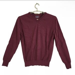 Untuckit Mens Medium Merino Wool Sweater Men Burgundy Long Sleeve Pullover VNeck